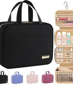 HOTOR Travel Toiletry Bag – Toiletry Bag w/Hanging Hook – Spacious Toiletry Bag for Women & Men, Makeup Bag/Big Comparment, Waterproof for Travel Accessories, Travel Essentials, Large, Black