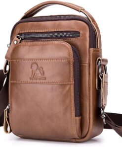 Hebetag Small Leather Shoulder Bag Crossbody Pack for Men Outdoor Travel Business