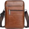 Hebetag Small Leather Sling Shoulder Bag Messenger Pack for Men Women Outdoor Travel Business