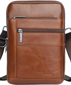 Hebetag Small Leather Sling Shoulder Bag Messenger Pack for Men Women Outdoor Travel Business