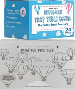 IMPRESA [24 Pack Disposable Airplane Tray Cover – Interactive Table Cover Kids Travel Essentials – Train, Bus & Airplane Pockets Airplane Tray Table Cover – Travel Essentials for Kids & Adults