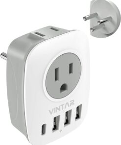 Israel Power Adapter, VINTAR Israel Plug Adapter with 1 USB C,3 USB Ports and 2 American Outlets,6 in 1 Type H Travel Adapter for US to Israel, Jerusalem, Palestine