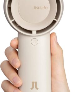 JISULIFE Handheld Portable Turbo Fan [16H Max Cooling Time], 4000mAh USB Rechargeable Personal Battery Operated Mini Small Pocket Fan with 5 Speeds for Travel/Outdoor/Home/Office – Brown