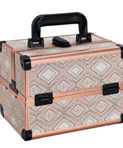 Joligrace Bohemian Makeup Train Case Portable Travel Cosmetic Box with Mirror 2 Trays Makeup Organizer Case for Cosmetics Supplies Nail Tech Toiletry Kits Traveling Makeup Storage