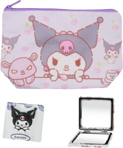 Kumi Travel Cosmetic Bag, Large Capacity Cartoon Cosmetic Pouch Makeup Bag with Zipper, Nylon Travel Toiletry Bag Makeup Accessories Organizer, Foldable Storage Bags Makeup Pouch for Women Girls