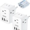 LENCENT 2 Pack European Travel Plug Adapter, International Type-C Foldable Power Plug with 4 Outlets, 4 USB(2 USB C)Charger Adaptor, US to Most of Europe EU Italy Spain France Germany, Cruise Approved