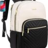 LOVEVOOK Laptop Backpack for Women, 15.6 Inch Backpack Purse, Fashion Travel Work Laptop Bag with USB port, Nurse Backpacks, College Sport Dayback Business Computer Bags, Beige-black