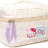 Large Cotton Makeup Bag Travel Cosmetic Bag Quilted Cosmetic Pouch Coquette Aesthetic Floral Toiletry Bag Small Cute Travel Cosmetic Bags for Women (Cat White)