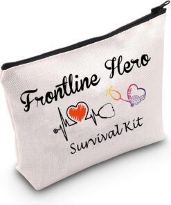 MEIKIUP Healthcare Essential Frontl-ine Worker Gift Front-line Hero Cosmetic Bag Female Hospital Worker Makeup Bag Nurse Doctor Sur vival Kit (Frontline Hero bag)