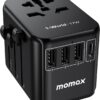 MOMAX Universal Travel Adapter, International Plug Adapter with 3 USB A & 1 USB C Ports Wall Charger, Worldwide Power Outlet Travel Essentials for US to European EU UK AUS (Type C/G/A/I)