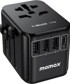 MOMAX Universal Travel Adapter, International Plug Adapter with 3 USB A & 1 USB C Ports Wall Charger, Worldwide Power Outlet Travel Essentials for US to European EU UK AUS (Type C/G/A/I)