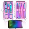 Manicure Kit Nail Clippers Set Pedicure 18 in1 Stainless Steel Manicure Professional Grooming Care Tools Nose Hair Scissors Nail File.The Best Gift with Luxurious Case for Man Women (Rainbow_8in1)