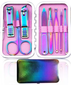 Manicure Kit Nail Clippers Set Pedicure 18 in1 Stainless Steel Manicure Professional Grooming Care Tools Nose Hair Scissors Nail File.The Best Gift with Luxurious Case for Man Women (Rainbow_8in1)