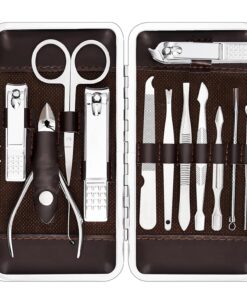 Manicure, Nail Clippers Set of 12Pcs, Professional Grooming Kit, Nail Tools with Luxurious Travel Case (12)