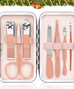 Manicure Pedicure Set Stainless Steel Nail Clippers Personal Nail Clipping Tools Portable Travel Grooming Kit with Snap-shut Case, Rose Gold