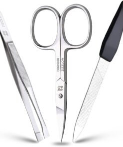 Manicure Set – Cuticle Scissors, Nail and Eyebrow Scissors, Nail Clippers, Cuticle Pusher, Nail File, Eyebrow Tweezers – Professional Mens Grooming Kit (3 in 1)