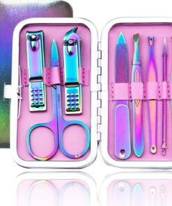 Manicure Set Nail Clippers Set Pedicure 8 Pieces Stainless Steel Manicure Kit Professional Grooming Care Tools Nose Hair Scissors Nail File.The Best Gift with Luxurious Case (Dazzling color_8 pieces)