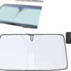 Miytsya 1 PC Car Front Windshield Sunshade, 55.11″ x 27.55″ Double-Layer Thickened Titanium Cloth Breathable Heat-Insulating Anti-UV Sunshade, Foldable Storage Essential Summer Accessories (Silver)