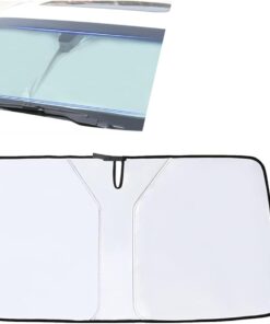 Miytsya 1 PC Car Front Windshield Sunshade, 55.11″ x 27.55″ Double-Layer Thickened Titanium Cloth Breathable Heat-Insulating Anti-UV Sunshade, Foldable Storage Essential Summer Accessories (Silver)
