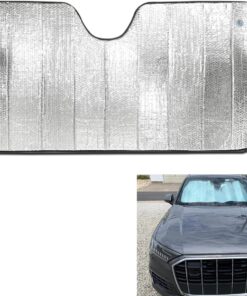 Miytsya 1 PC Car Front Windshield Sunshade, 57.08″ x 27.55″ Thickened Hollow Bubble Suction Cup Installation Essential Front Sunshade in Summer, Decorative Modification Accessories, for Cars (Silver)