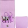 Nail Clipper Set, 7PCS Manicure Set Fingernail Clippers Kit Fashion Color Purple Stainless Steel Pedicure and Manicure Kit with Purple PU Leather Case