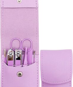 Nail Clipper Set, 7PCS Manicure Set Fingernail Clippers Kit Fashion Color Purple Stainless Steel Pedicure and Manicure Kit with Purple PU Leather Case