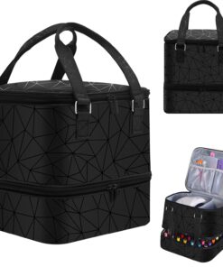 Nail Polish Organizer Case Holds 42+ Bottles(15ml/0.5 fl.oz) & Nail Lamp, Double-Layer Nail Polish Storage Organizer Case with Handle, Nail Kit Organizer and Storage Box for Nail Tech (BLACK)