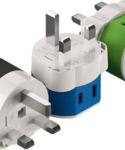 OREI UK, Ireland, Dubai Power Plug Adapter with 2 USA Inputs – Travel 3 Pack – Type G (US-7) Fuse Protected – Use with Cell Phones, Laptop, Camera Chargers, CPAP, and More
