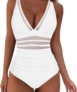 One Piece Swimsuit for Women 2024 Sexy Mesh High Waisted Slimming Swimwear Push Up Deep V Neck Backless Bathing Suits