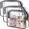 PACKISM TSA Approved Toiletry Bag – Clear Makeup Bag Waterproof Quart Size Bag, Travel Makeup Cosmetic Bag for Women, Carry on Airport Airline Compliant Bag, 3 Pack