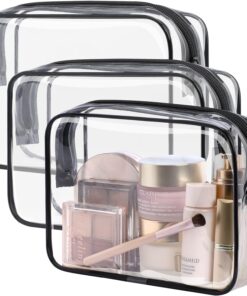 PACKISM TSA Approved Toiletry Bag – Clear Makeup Bag Waterproof Quart Size Bag, Travel Makeup Cosmetic Bag for Women, Carry on Airport Airline Compliant Bag, 3 Pack