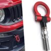 Pack-1 Car Front Bumper Tow Hook, Alloy Anti-Rust Foldable Portable Tow Ring, Screw-in Tight Thread to Avoid Falling Off Ring Pull Accessories, Universal for Most European Cars Trucks (Red)