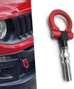Pack-1 Car Front Bumper Tow Hook, Alloy Anti-Rust Foldable Portable Tow Ring, Screw-in Tight Thread to Avoid Falling Off Ring Pull Accessories, Universal for Most European Cars Trucks (Red)