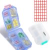 Pill Case (2 Pack) – Portable Small Supplements Tablet Container Box with 10 Compartments – Medicine Vitamin Organizer Dispenser Holder Storage for Travel Trip Pocket Purse(Blue+White)