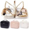 Portable Large Capacity Cosmetic Bag, Skincare Products, Makeup Brush Storage Bag, Double Layer Makeup Bag (White)