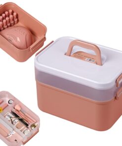 Portable Nail Polish Carrying Box, Nail Dryer Plastic Storage Organizer Case with Removable Tray,Travel Box Holder for Art Craft and Cosmetic,Nail Lamp,Nail Drill,Essential Oil,Orange