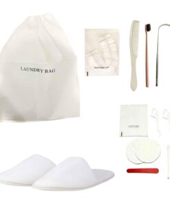 Pure Traveler Kit: Host & Traveler Hygiene Essentials (Personal Travel Kit/Airbnb Kit/Hotel Kit) (Slippers + Tongue Scraper + Floss + Vanity Kit + Toothbrush + Comb + Shower Cap + Laundry Bag)