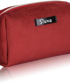 Small makeup bag for women, Calssic Velvet travel makeup bag, Mini Travel essentials for women,Mini green makeup bag for purse. (Green) (Red)