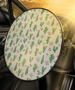 Steering Wheel Sun Shade Cover, Green Cactus Aluminum Foil Steering Wheel Cover Block UV Rays Cool, Car Accessories Universal for Cars, Truck, SUV, Van