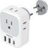 TESSAN Israel Power Adapter, US to Israel Plug Adapter with 4 American Outlets 3 USB Charger (1 USB C Port), Type H Travel Adaptor for USA to Israel Palestine Jerusalem