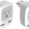 TESSAN Italy Travel Power Adapter,Grounded Plug Converter with Dual USB Charging Ports, Type L Electrical Outlet Adaptor Charger for US to Italian Chile Uruguay (2 Pack)
