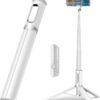 TONEOF Travel Tripod, Cell Phone Selfie Stick, 60 Inch All-in-1 Stand with Integrated Wireless Remote, Lightweight and Portable, Extendable Tripod for iPhone and Android White