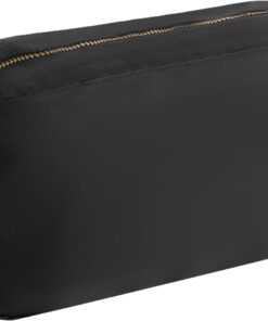 Travel Essentials Makeup Bag Cosmetic Pouch Nylon Skin Care Bag for Women Toiletry Kit with Zipper Pocket (Black,L)