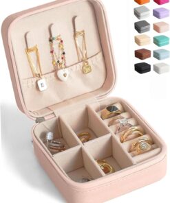 Travel Jewelry Case Small Jewelry Box Mini Travel Essentials for Women, Travel Jewelry Organizer, Bridesmaid Gifts Bridesmaid Proposal Gifts for Women Her, Travel Accessories to Store(1pc pink peach)