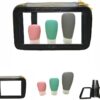Travel Makeup Bag Clear Make up Bag TSA Approved Toiletry Bag 3 Silicone Travel Bottles Clear Cosmetic bags Waterproof Travel Case with Double Gold Zippers for Women