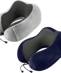 Travel Pillow for Airplane-2 Pack Memory Foam Neck Pillows, Soft & Support Travel Essentials for Travelling, Sleeping Rest, Car, Train and Home Use(Grey&Blue)