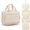 Travel Toiletry Makeup Bag for Women Hanging Toiletry Bag Cosmetic Organizer Make up Bags for Women Travel Essentials (Beige)