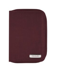 Travelon RFID Blocking Passport Zip Wallet, Dark Bordeaux, 4.5 x 0.75 x 6