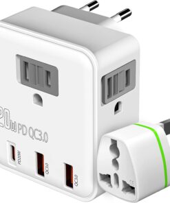 UK & European Travel Plug Adapter – Fast Charger for iPhone iPad 20W PD USB C & Quick Charge QC 3.0, 2500W Power Adaptor 3 US Outlets American to EU Europe Italy France Travel Essentials Accessories