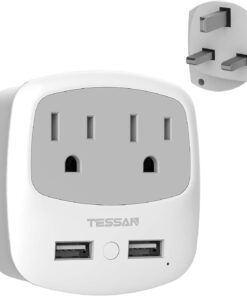 UK Ireland Travel Plug Adapter, TESSAN Type G Power Adaptor with 2 USB Charger Ports 2 American Outlets, US to Scotland London England British Irish Kenya Dubai Qatar Plug Converter